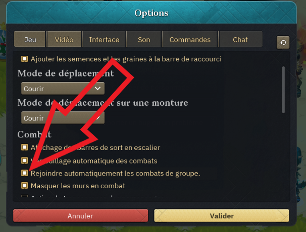 Première chose à faire – interface